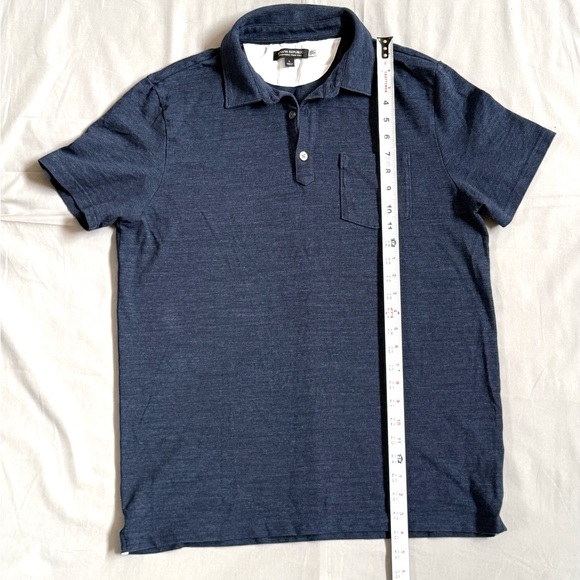 Banana Republic Mens Performance Pique Polo Shirt Navy Blue Heather Large Pocket - Picture 4 of 5